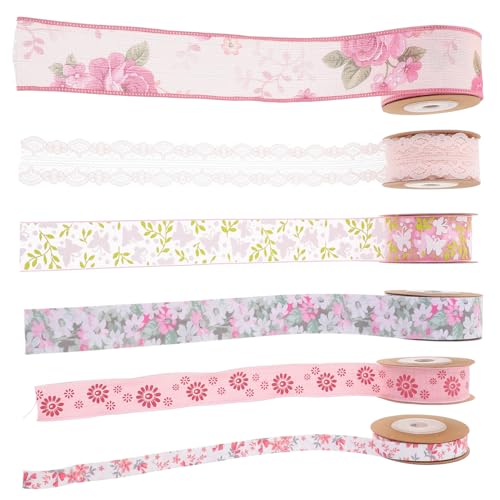 Tofficu 6 Rollen Schleife seidenband ribbon stirnriemen cake boxes festivalbändchen Festival-Geschenkband Geschenkangebot Multifunktions-Bastelband gestaltetes Geschenkband Polyester von Tofficu