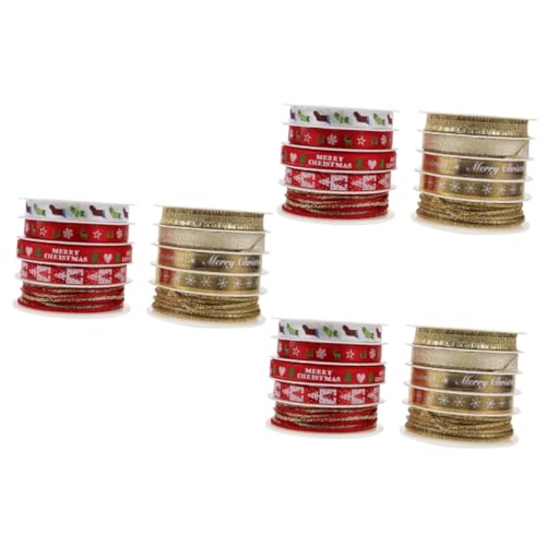 Tofficu 6 Sätze Weihnachts bedrucktes Band ribbon schienbeinschoner tape weihnachtadeko geschenkpakete dekoweihnachten Satinbänder Stoffband Buntes Band Geschenkverpackungsbänder Polyester von Tofficu