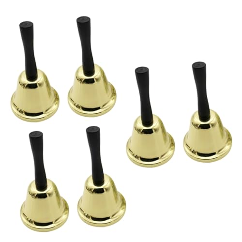 Tofficu 6 Stk Handglocke Weihnachtsglockenspielzeug Handklingel Dekorative Glocken Spielglocke Desktop-glocke Tragbare Serviceklingel Klingelalarm Anrufen Tisch Glocke Golden Hölzern von Tofficu