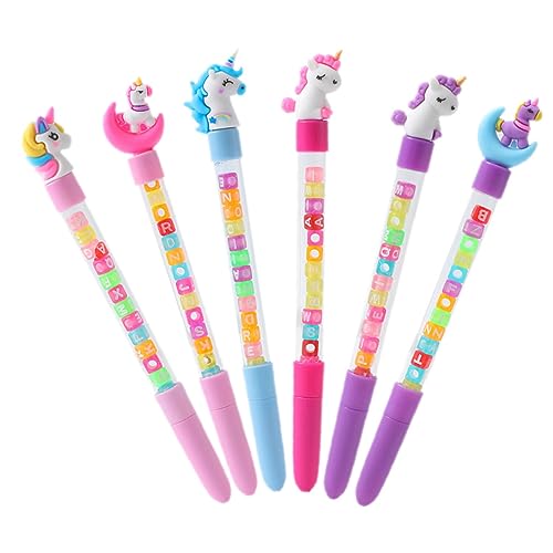 Tofficu 6st Einhorn-cartoon-stift Für Flair-stifte Bleistifte Pastell Schwarze Kugelschreiber Stifte Für Lustiger Stift Tinte Fuzzy-stifte Für Mädchen Süße Stifte Plastik von Tofficu