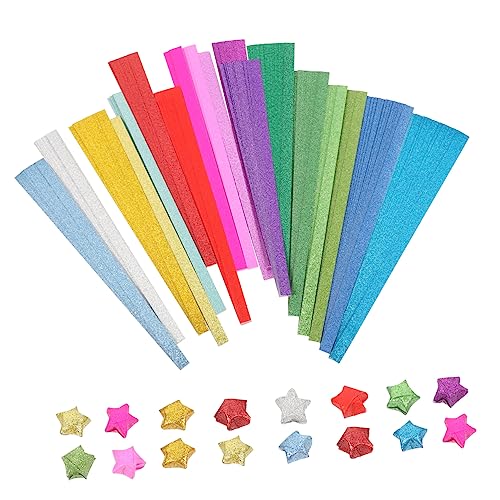 Tofficu 720 Blatt Glitzerstern-Origami Papierhandwerk falten Origami-Papierstreifen Origami-Sterne papierschere schrenzpapier Origami Kunst Kinder falten Papier Bastelpapier selber machen von Tofficu