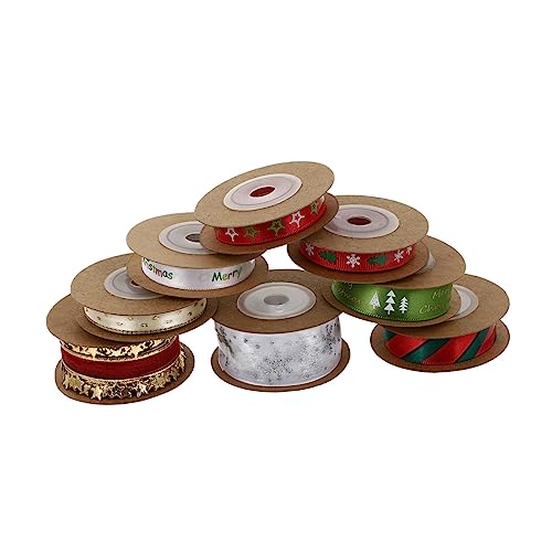 Tofficu 8 Stück Rollen Weihnachtsband Kartons rosa Schleife Weihnachtsdekorationen grünes Band ribbon bandfeile DIY band für weihnachten Geschenkbänder ein Verpackungsband Polyester von Tofficu