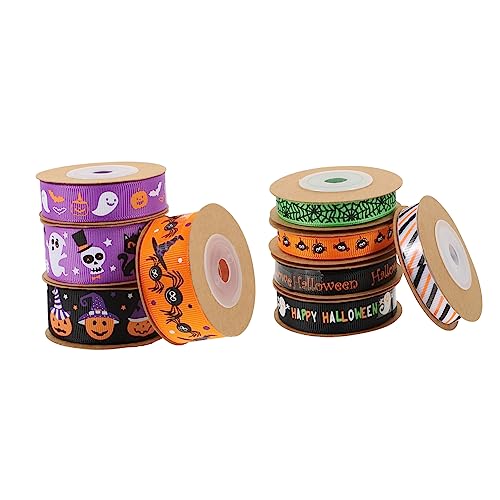 Tofficu 9 Rollen Verpackungsband Halloween-Ripsband Verschiedene Halloween-Bänder zum Basteln geschenkband halloween theme süssigkeiten süßigkeiten Geschenkbänder Partyband Polyester von Tofficu