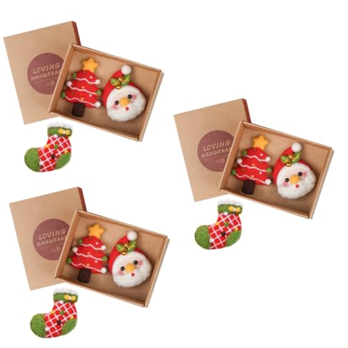 Tofficu 9 Sätze -Brosche Haar spangen haarclips Selfmade Nadelfilzzubehör Filzbrett für Kleinkinder Weihnachts-Nadelfilz-Kits Nadelfilz-Sets für Weihnachtsbroschen Wolle rot von Tofficu