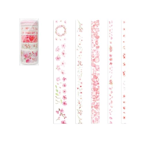 Tofficu 9er Set Dekoratives Washi Masking Tape DIY Klebeband Sammlung Für Handwerk Und Scrapbooking Sakura Design 5 Washi Tapes + 4 Linienrollen von Tofficu