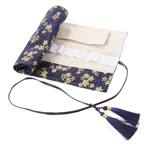 Tofficu Gehäkelte Aufbewahrungstasche Taschen Pinseletui Häkelnadel-organizer Bleistifthalter Nadeln Organizer Faltbare Strickhäkelnadel Faltbare Häkelnadeltasche Polyester Baumwolle Navy von Tofficu