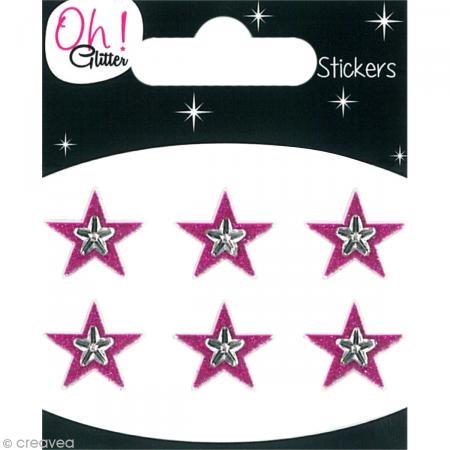 Oh ! Glitter Sticker Sterne Glitter, Papier, Fuchsia, 6,5 x 8 x 0,2 cm von Toga