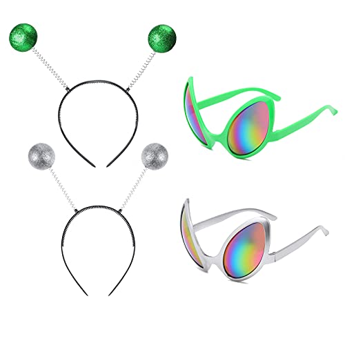 Alien Brille Martian Antenne Stirnband 2 Stück Silberrahmen-Farbfolie Und Grünrahmen-Farbfolie, 2 Stück Alien-Stirnband, Geeignet Als Foto-Requisiten Und Atmosphären-Requisiten Für Urlaubspartys von TogtherKings