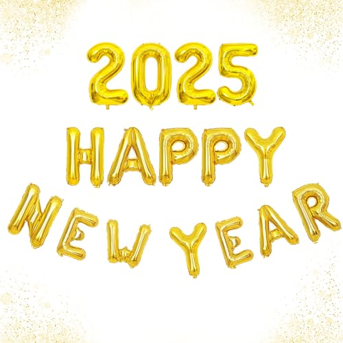 2025 Folienballons Gold, 2025 Happy New Year Luftballon, 16 Zoll Number 2025 Zahlenballon mit Frohes Neues Jahr Ballons, 2025 Gold Dekoration NYE Deko für Gold partydeko, Neujahrsdeko von Togvu