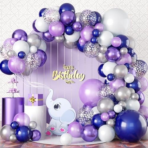 Ballon Girlande Lila Silber, 101 Stück Luftballon Girlande Perlmutt Violett Silber Navy Blau Weiß Metallic Lila Konfetti Latexballons Set für Mädchen Frau Geburtstag Babyparty Hochzeit Party Deko von Togvu