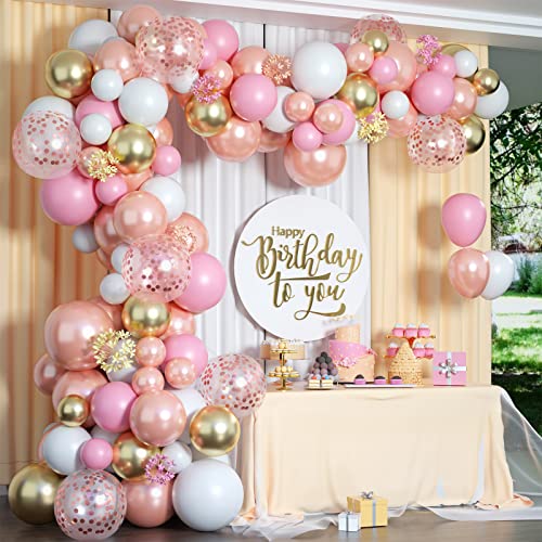 Luftballon Girlande Rosa Gold, 98 Stück Rosegold Pastell Rosa Weiß Gold Latex Ballon Girlande Set mit Konfetti Ballons für Mädchen Frau Geburtstag Deko Hochzeit Verlobung Babyparty Party Dekoration von Togvu