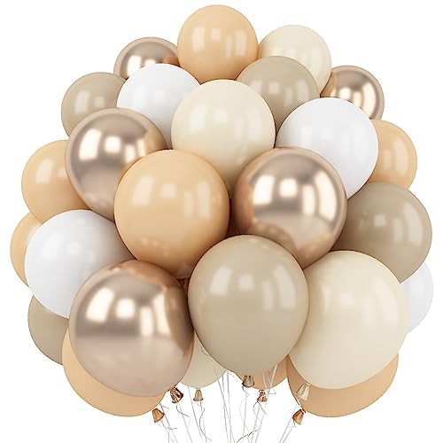 Beige und Gold Luftballons, 60 Packungen 12 Zoll Doppelt Gefüllte Boho Sand Weiß Luftballons mit Metallic Champagner Neutral Creme Ballon für Braut Baby Shower Geburtstag Hochzeit Party Dekoration von Togvu