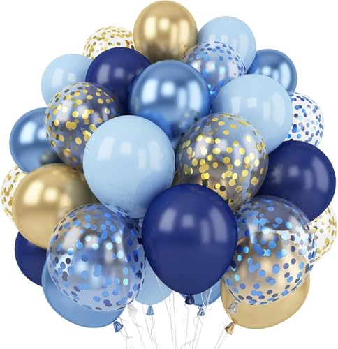 Blau Gold Ballon, 60 Packungen 12 Zoll Metallic Blau und Marineblau Luftballons mit Gold Konfetti Ballons für Geburtstag Hochzeit Braut Baby Shower Graduate Party Dekorationen von Togvu