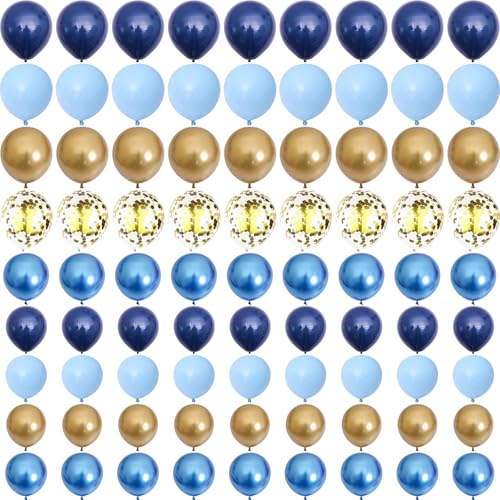 Luftballons Girlande Blau Gold, Navy Blau Baby Blau Ballons mit Metallic Gold Luftballon Bogen Kit, Macaron Blau Gold Konfetti Ballons für Geburtstag Hochzeit Abschlussfeier Babyparty Dekoration von Togvu