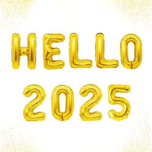 HELLO 2025 Luftballon Gold, 16 Zoll 2025 Zahlenballon mit HELLO Folienballons, 2025 Gold Ballons Dekoration NYE Deko für Frohes Neues Jahr Dekoration, Neujahrsdeko Party von Togvu