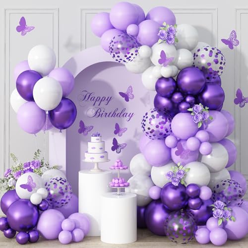 Luftballons Girlande Lila, 12 Zoll Lavendel Lila Weiß Luftballon, Metallic Lila Konfetti Glitzer Lila Pastell Violett lila Luftballon für Mädchen Frauen Braut Babyparty Hochzeit Geburtstag Dekoration von Togvu