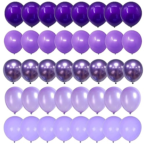 Lila gemischte Luftballons, 60 Packungen 30,5 cm verschiedene Farbtöne Metallic Lila Perle Lila Macaron Lila Hellviolett Luftballons für Mädchen Frauen Geburtstag Hochzeit Babyparty Prinzessin von Togvu