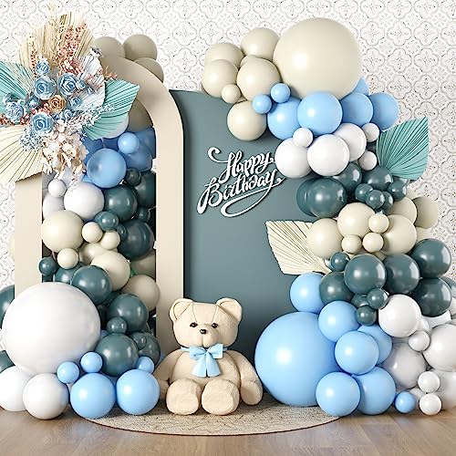 Luftballon Girlande Blau Beige Weiß, 116 Stück Staubig Pastell Blau Beige Schieferblau Weiß Sand Retro Latex Ballon Girlande Set für Jungen Mädchen Geburtstag Babyparty Brautparty Hochzeit Party Deko von Togvu