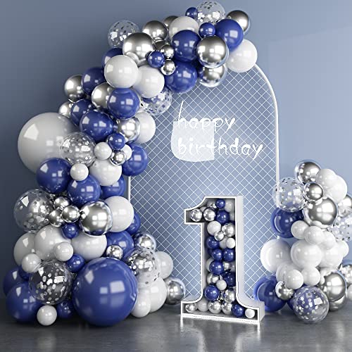 Luftballon Girlande Blau Silber Weiß, 108 Stück Navy Blau Weiss Metallic Silber Konfetti Latex Ballons Girlande, Marineblau Ballongirlande Kit für Jungen Männ Geburtstag Babyparty Abschluss Deko von Togvu