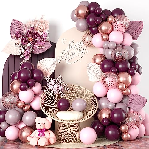 Luftballon Girlande Burgunder Rot Rosa Rosegold, Burgunderrot Lila Pastell Rosa Rosegold Konfetti Ballon Girlande Set für Mädchen Frau Geburtstag Hochzeit Babyparty Verlobung Party Deko von Togvu