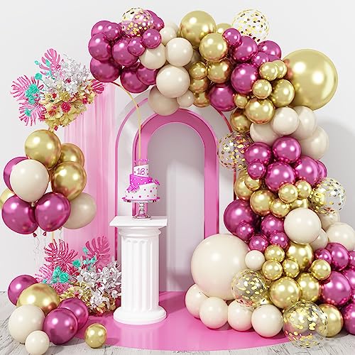 Luftballon Girlande Lila Beige Gold, Metallic Magenta Fuchsia Gold Weiß Sand Ballon Girlande, Rosa Beige Gold Konfetti Ballongirlande Set für Mädchen Frau Geburtstag Hochzeit Verlobung Party Deko von Togvu