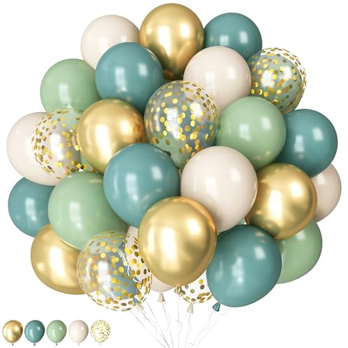 Luftballon Salbeigrün Blau, 60 Stück Retro Slate Blau Pastell Sage Grün Weiß Sand Ballons mit Metallic Gold Konfetti Geburtstag Ballon für Boho Geburtstagsdeko Babyparty Hochzeit Verlobung Party Deko von Togvu