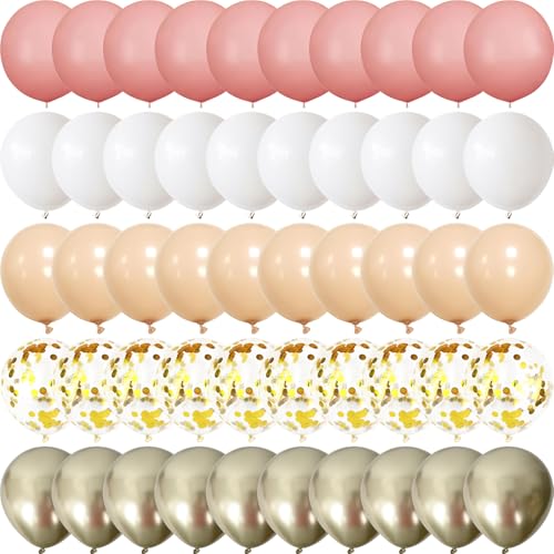 Luftballons Blush Beige, 55 Stück 12 Zoll Retro Rosa Creme Gold Ballon, Nude Aprikose Ballon Metallic Gold Konfetti Ballon für Mädchen Boho Geburtstag Hochzeit Braut Party Babyparty Dekoration von Togvu