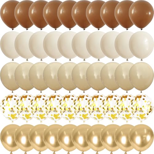 Luftballons Braun Gold, 55 Stück 12 Zoll Apricot Metallic Gold Konfetti Neutral Luftballon, Aprikose Creme Sand Weiß Kaffee Braun Ballon für Geburtstag Babyparty Hochzeit Verlobung Party Dekoration von Togvu