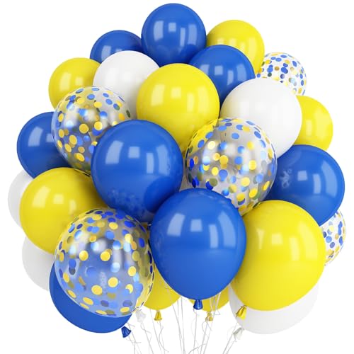 Luftballons Gelb Blaue, 12 Zoll Blau Gelb Weiß Luftballons mit Blau Gold Konfetti Ballons, Dunkelblau Latex Ballons für Kinder Geburtstag Abschlussfeier Babyparty Deko von Togvu