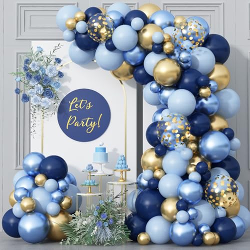 Luftballons Girlande Blau Gold, Navy Blau Baby Blau Ballons mit Metallic Gold Luftballon Bogen Kit, Macaron Blau Gold Konfetti Ballons für Geburtstag Hochzeit Abschlussfeier Babyparty Dekoration von Togvu