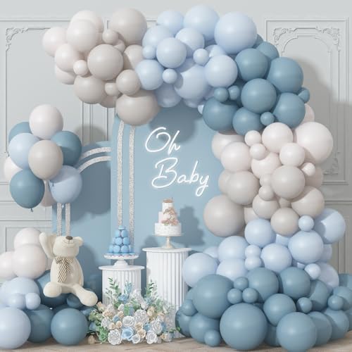 Luftballons Girlande Dusty Blau, Haze Blau Hell Blau Sand Weiße Ballon Bogen Kit, Retro Blau Beige Luftballons für Babyparty Gender Reveal Geburtstag Verlobung Hochzeit Braut Party Dekoration von Togvu