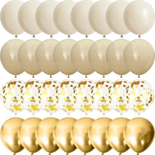 Luftballons Gold Beige, 55 Stück 12 Zoll Neutral Creme Apricot Luftballon, Aprikose Sand Weiß Metallic Gold Konfetti Luftballon für Boho Hochzeit Babyparty Geburtstag Verlobung Braut Party Dekoration von Togvu