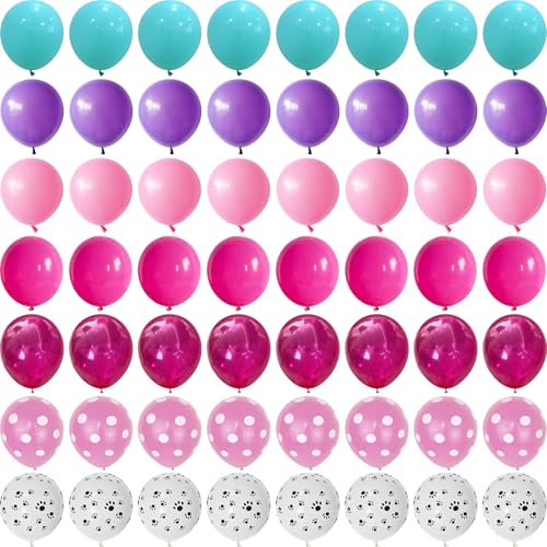 Luftballons Hund Paw, 55 Stück 12 Zoll Rosa Lila Blau Hund Pfote Ballon, Heißes Pink Lila Türkis Blau Rosa Punkt Luftballons für Kinder Hund Paw Thema Babyparty Geburtstag Welpen Party Dekoration von Togvu