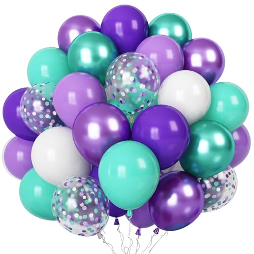 Luftballons Lila Grün, 55 Stück Metallic Lila Grün Matt Blaugrün Türkis Violett Weiß Konfetti Latexballon Helium Ballons für Mädchen Meerjungfrau Einhorn Geburtstag Party Babyparty Hochzeit Dekoration von Togvu