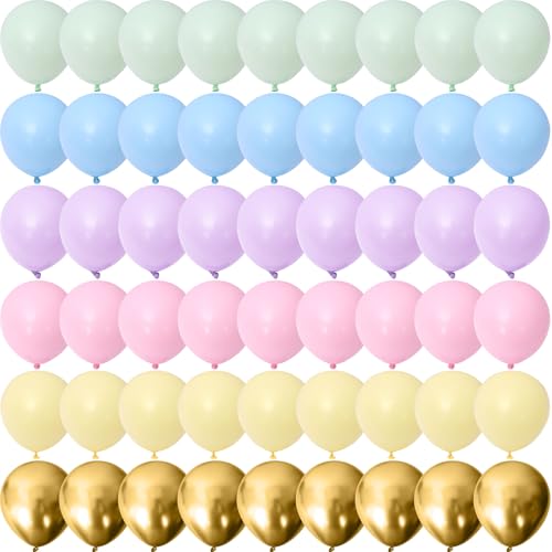 Luftballons Pastell Bunt, 55 Stück 12 Zoll Macaron Farben Metallic Gold Ballons, Mehrfarbige Latex Ballons für Geburtstag Babyparty Hochzeit Meerjungfrau Ostern Regenbogen Thema Party Dekoration von Togvu