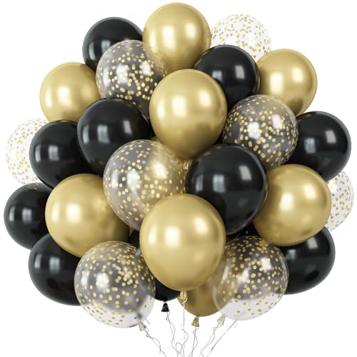 Luftballons Schwarz Gold, 60 Stück Schwarz Metallic Gold mit Gold Punkte Transparent Latex Ballons, Schwarz Gold Helium Luftballons Set für Geburtstag Party Verlobung Hochzeit Jahrestag Dekoration von Togvu