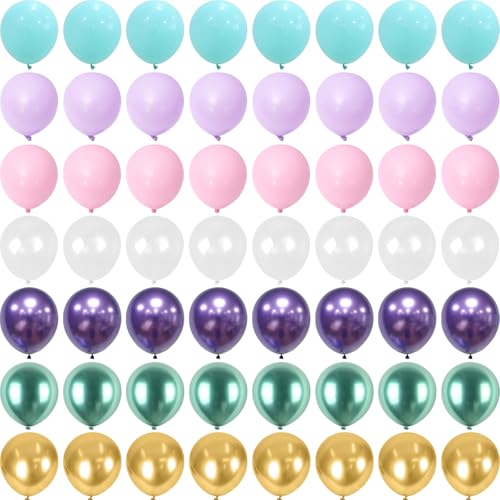 Meerjungfrau Luftballons, 55 Stück 12 Zoll Pastell Rosa Lila Ballon Türkis Blau Transparente Ballon und Metallic Ballon Violett Grün Gold für Mädchen Geburtstag Babyparty Ozean Thema Party Dekoration von Togvu