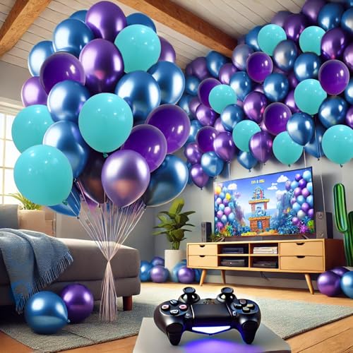 Luftballon Girlande Schwarz Lila Blau, Metallic Blau Lila Türkis Teal Schwarze Luftballons, Chrom Ballons für Kinder Jungen Männer Videospiel Geburtstags Babyparty Abschluss Party Dekoration von Togvu