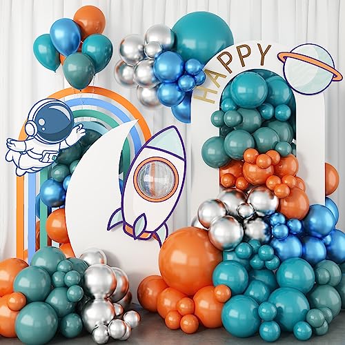 Retro Ballon Girlande Blau Orange, 109 Stück Luftballon Girlande Slate Blau Gebrannte Orange Metallic Silber, Weltraum Geburtstag Deko Ballons für Junge Kindergeburtstag Babyparty Party Dekoration von Togvu