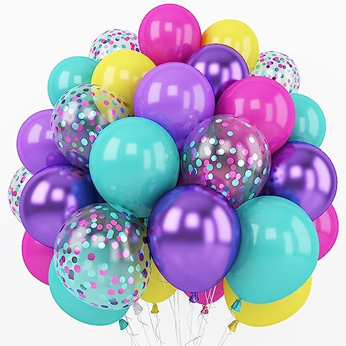 Rosa Blau Lila Luftballon, 60 Stück 12 Zoll Lila Blau Rose Rot Gelb Ballons Bunt Konfetti Luftballon mit Band für Mädchen Magisches Thema Geburtstags Baby Shower Hochzeit Party Dekorationen von Togvu