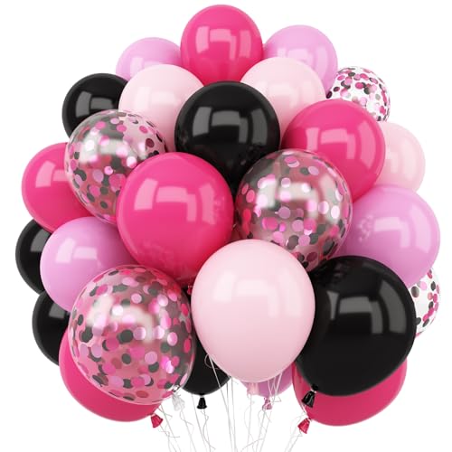 Schwarz Rosa Luftballons, 12 Zoll Dunkelrosa Hellrosa und Schwarz Latex Balloons mit Konfetti Luftballons für Mädchen Geburtstag Babyparty Hochzeit Jubiläum Party Dekoration von Togvu