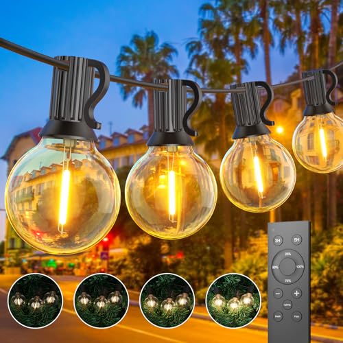 Toipwen 45,7 m Lichterkette Außen, Dimmbare LED Lichterkette Outdoor mit Fernbedienung, 75+2 Warmweiß Glühbirnen, IP45 Wasserdicht für Garten, Balkon, Terrasse, Camping und Party von Toipwen