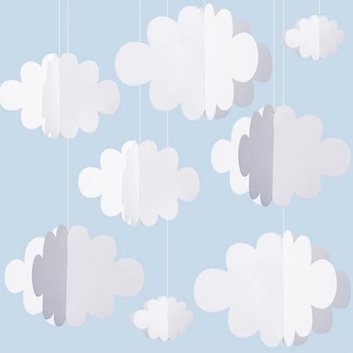 16 Stück Gefälschte Wolken für Decke, Gefälschte Wolken Dekoration Weiß, Wolken Ornamente für Kinderzimmer, 3D Wolke Hängende Dekorationen für Kinderzimmer Kindergärten Hochzeit Bühne von Tokaneit