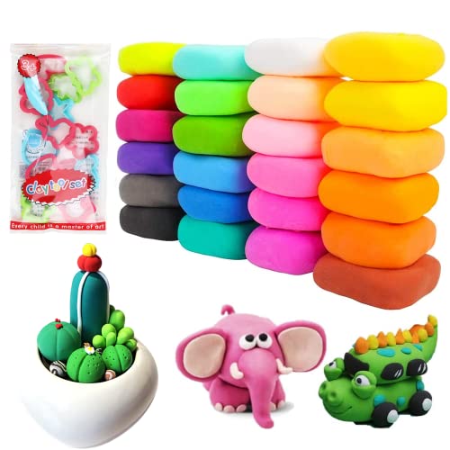 Ultraleicht Kinderknete, Modelliermasse Set, No-Toxic Ultra Light Magic Clay, 24 Farben Lufttrockende Modelliermasse, DIY Formton mit 13 werkzeugen, DIY Kreatives und Educational Kinder Spielzeug Set von Tokaneit