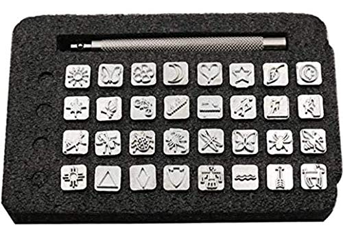 Tokenhigh 32PCS Leder Stempel Leder Prägestempel Set Punzierstempel Punziereisen Set Leder Punzieren Leather Carving Craft 10 * 10mm von Tokenhigh