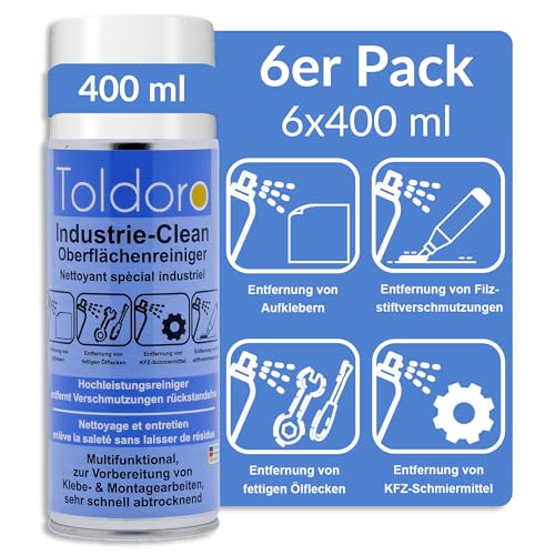 Industriereiniger, Etikettenentferner, Maschinenreiniger, Klebereste Entferner, Klebstoffentferner, Etikettenlöser, Entfetter Spray (6x 400ml) von Toldoro