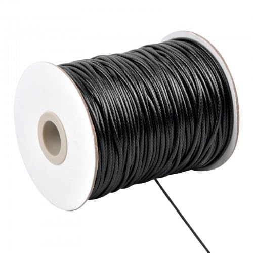 160m x 1mm Nachahmung Leder Thread Geflochten Gewachst String Wachsschnur Satinschnur, Perlenfaden Rund Bastelschnur Reißfeste Kordel gewachst für Halsketten Armbänder DIY Schmuckherstellung (Schwarz) von Tolenre