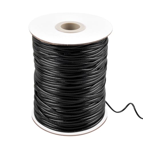 160m x 1mm Nachahmung Leder Thread Geflochten Gewachst String Wachsschnur Satinschnur, Perlenfaden Rund Bastelschnur Reißfeste Kordel gewachst für Halsketten Armbänder DIY Schmuckherstellung (Schwarz) von Tolenre