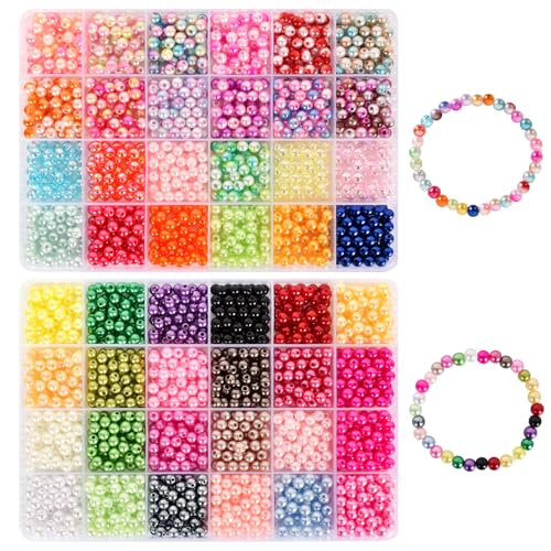 2400 Stücke 6mm Beads Perlen Set, Glasperlen zum Basteln Edelstein Perlen Rund Bunte Armband Bastel Perlen 48 Farben Schmucksteine mit Loch für Schmuckherstellung und DIY Handwerk Dekor von Tolenre