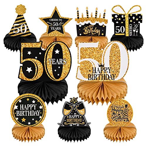 50 Geburtstag Deko 9stk 50. Geburtstag Dekoration Tischdeko Bienenwabe Mittelstück Schwarz Gold 50 Tischdeko Geburtstag Party Dekoration für Geburtstag Party Zubehör von Tolenre